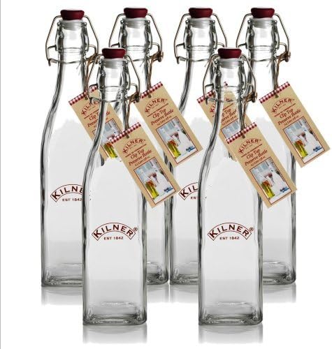 Kilner Branded Traditional Vintage Style Square Airtight Clip Top Preserve Glass Bottles, 1L