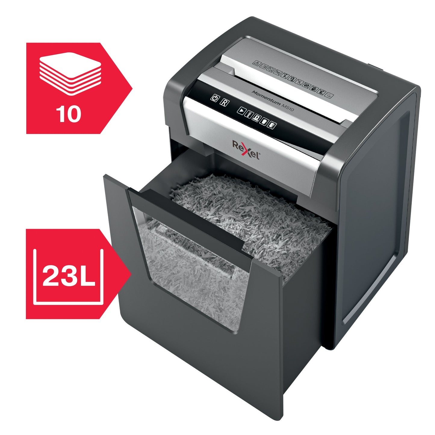 Rexel Momentum M510 Micro Cut Shredder 23 Litre 10 Sheet Black 2104575 - ONE CLICK SUPPLIES