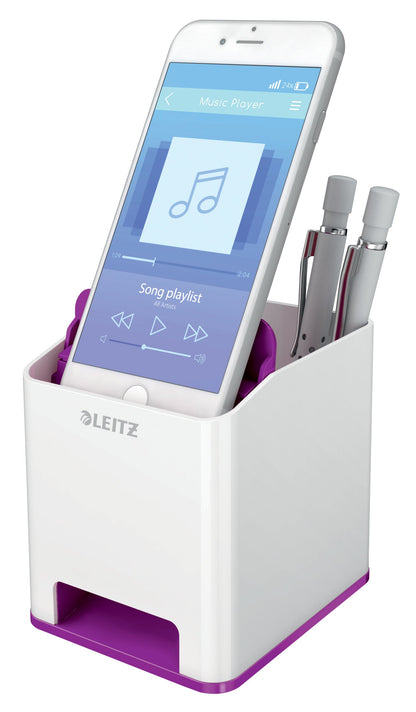 Leitz WOW Sound Pen Holder White/Purple 53631062 - ONE CLICK SUPPLIES