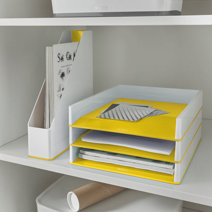 Leitz WOW Letter Tray Dual Colour White/Yellow 53611016 - ONE CLICK SUPPLIES