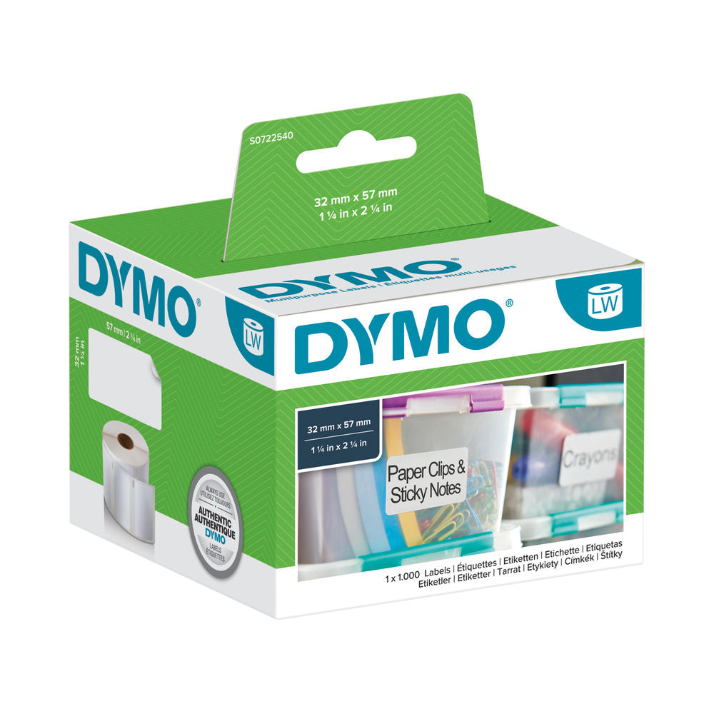 Dymo LabelWriter Multipurpose Label 57x32mm 1000 Labels Per Roll White - S0722540