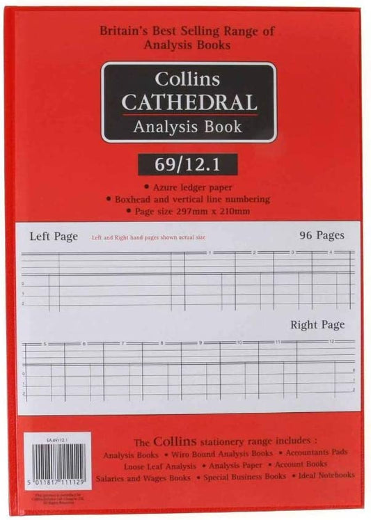 Collins Cathedral Analysis Book 12 Cash Columns 96 Pages 811112/X - ONE CLICK SUPPLIES