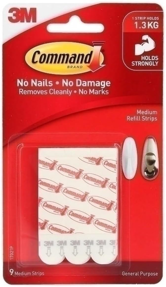 Command 17021P Mounting Refill Strips - Medium, White, 9Strips