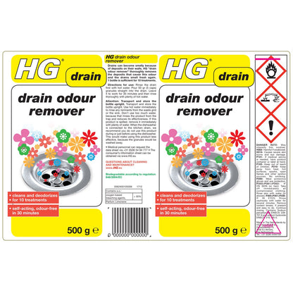 HG Self-Acting Drain Odour Deposit Cleaner, Remover & Freshener Granules 500g