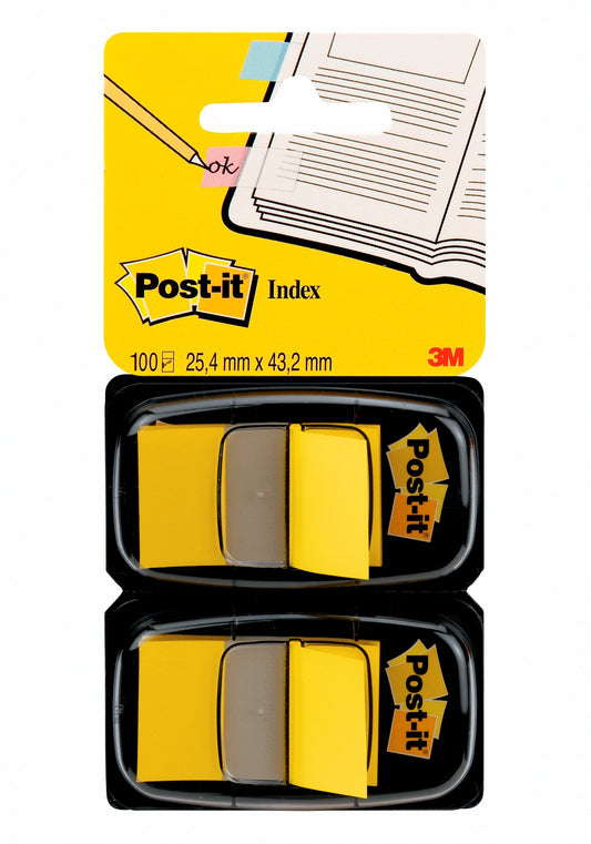 Post-It Index Dispenser Dual Pack Repositionable 25x43mm 2x50 Tabs Yellow (Pack 100) 680-Y2EU - 7000047707 - ONE CLICK SUPPLIES