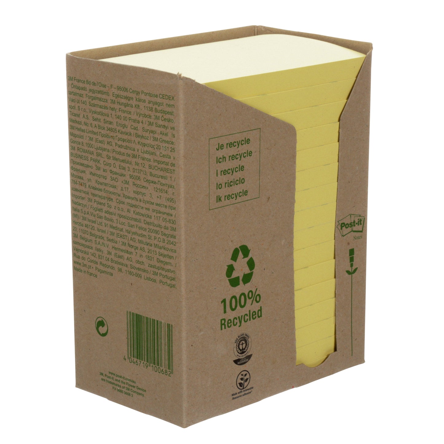 Post-it Recycled Notes 76 mm x 127 mm Canary Yellow (Pack 16) 7100172248 - ONE CLICK SUPPLIES