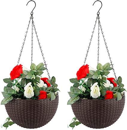 Fixtures Brown Rattan Effect Hanging Basket LARGE 25cm x 16cm - ONE CLICK SUPPLIES