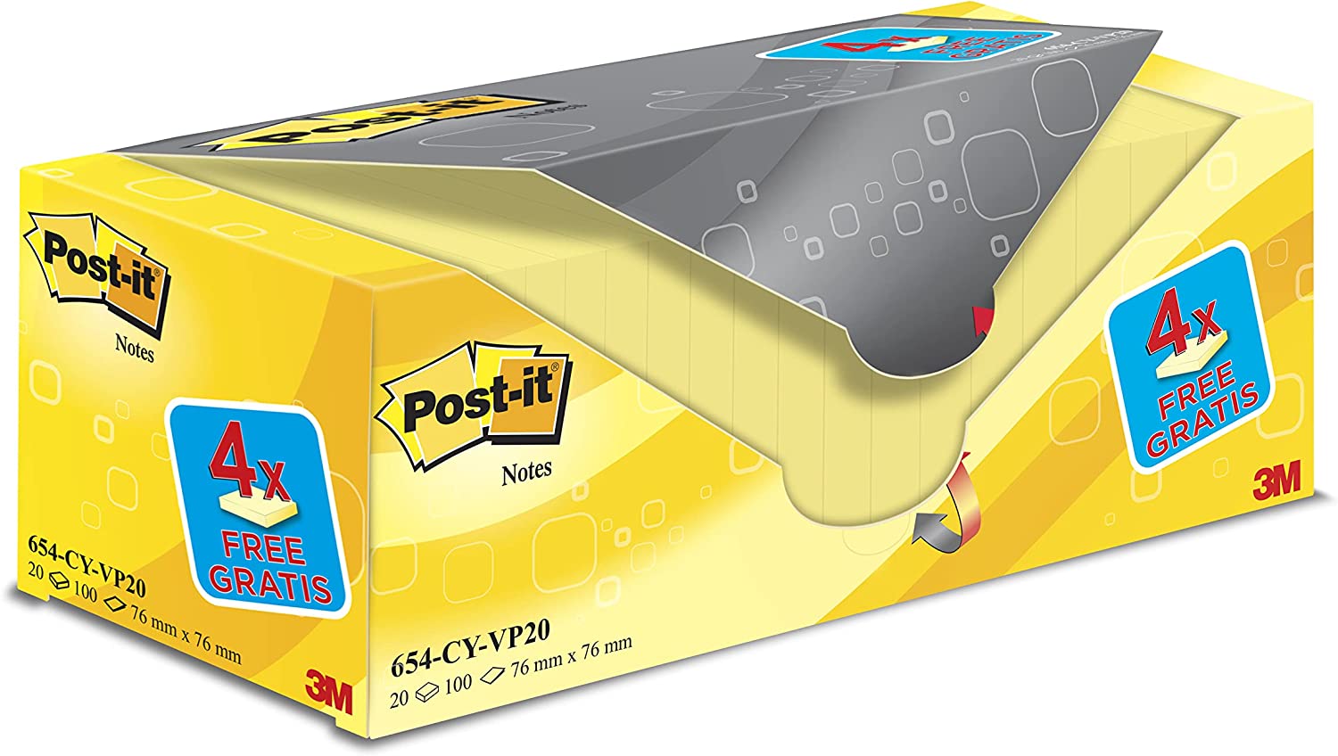 Post-It Canary Yellow Notes 76 x 76mm Value Pack {20 Pack's x 100 Sheets} - ONE CLICK SUPPLIES