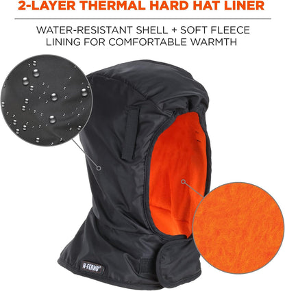 Winter Hard Hat Liner, Thermal Fleece Lining, Shoulder Length, Black