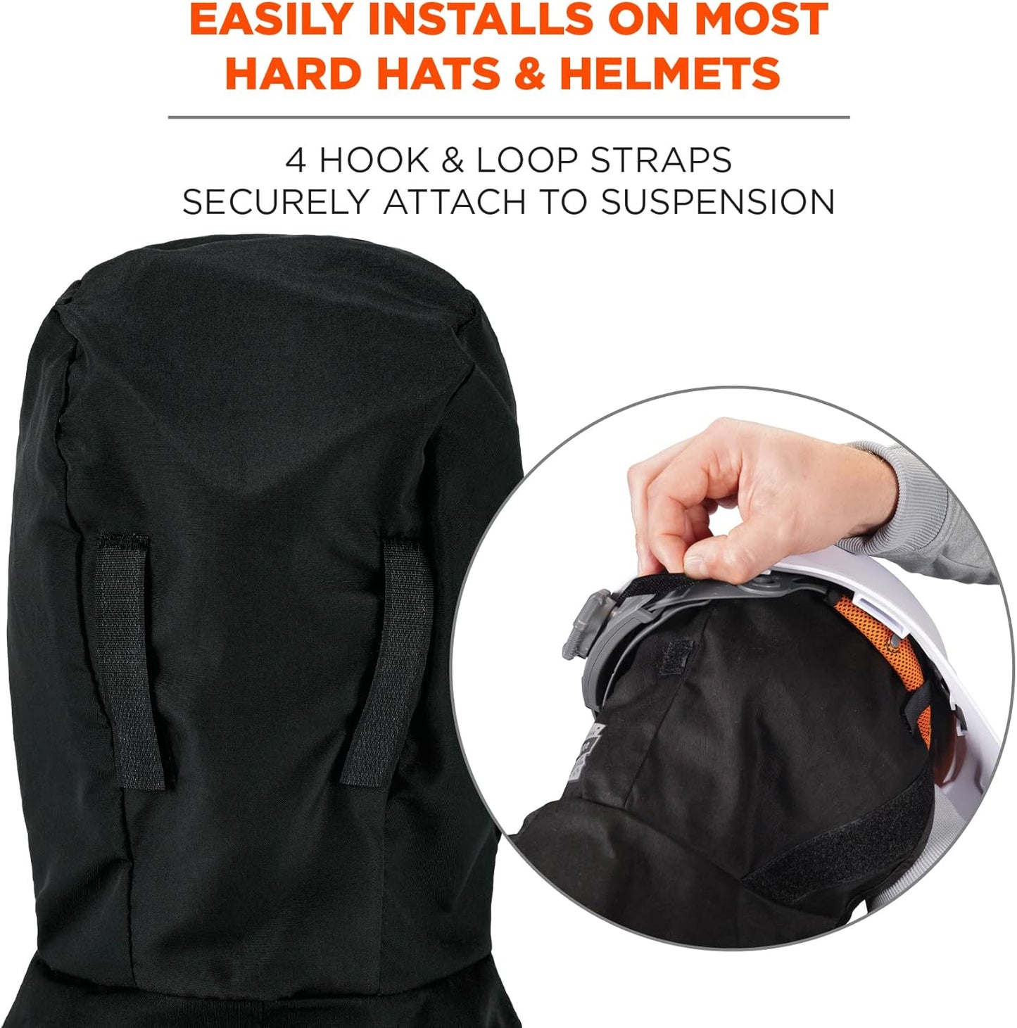 Winter Hard Hat Liner, Thermal Fleece Lining, Shoulder Length, Black