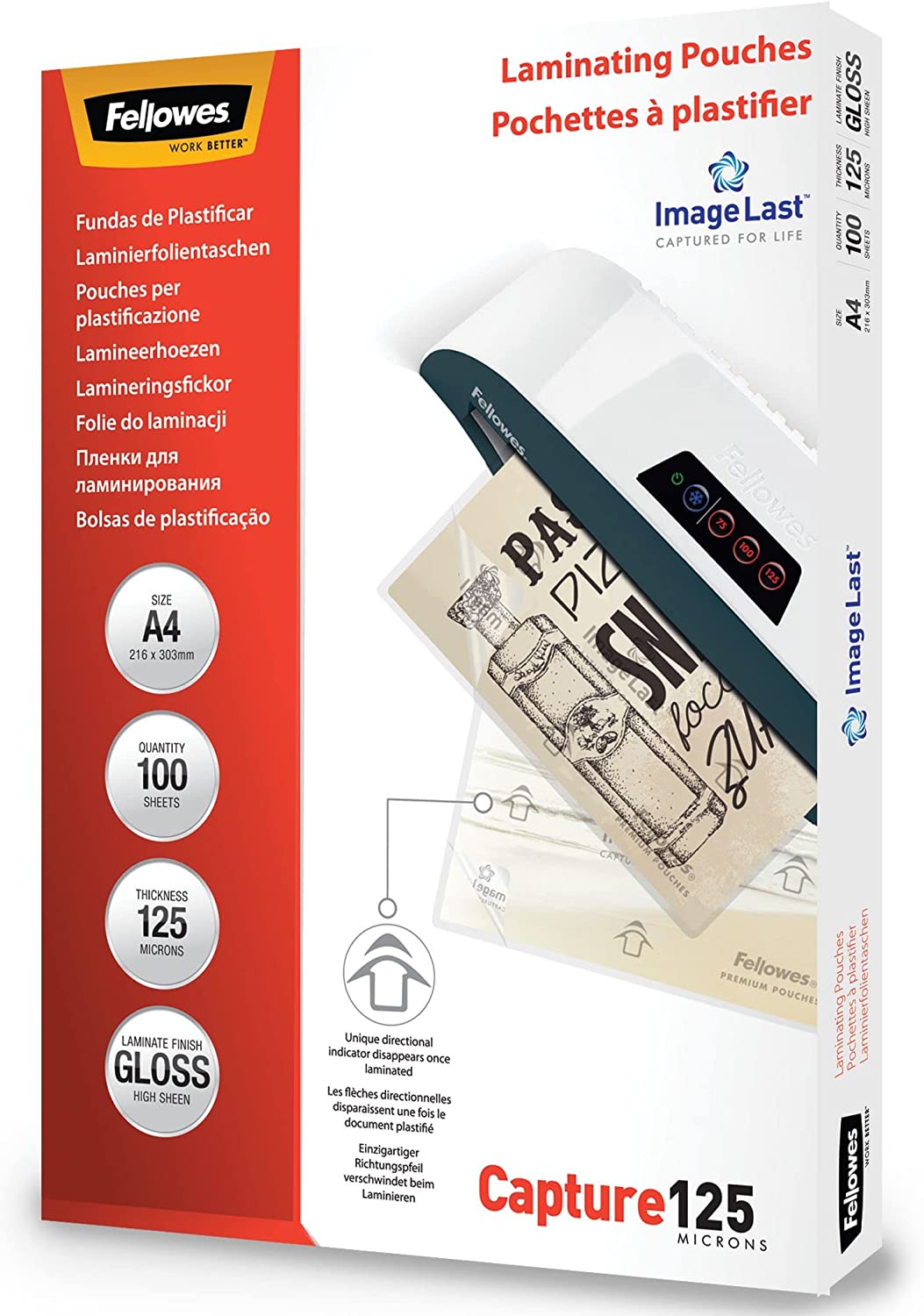 Fellowes A4 Capture Laminating Pouch 250 Micron (Pack of 100) 5307401 - ONE CLICK SUPPLIES