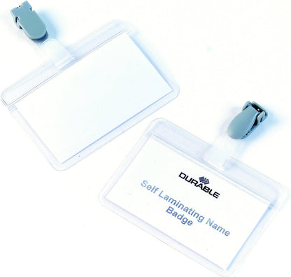 Durable Self Laminating Name Badge 54x90mm Clear (Pack 25) 814919