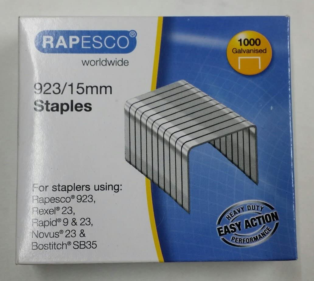 Rapesco 923/15mm Galvanised Heavy Duty Staples (Pack of 1000) - ONE CLICK SUPPLIES