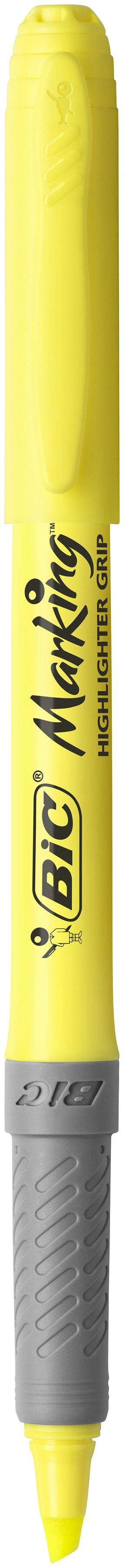 Bic Grip Highlighter Pen Chisel Tip 1.6-3.3mm Line Yellow (Pack 12) - 811935 - ONE CLICK SUPPLIES