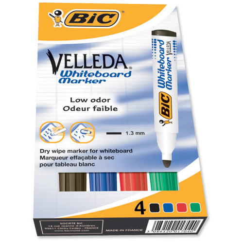 Bic Velleda 1701/1704 Whiteboard Marker Bullet Tip Line Width 1.5mm Assorted Pack 4 Code 1199001704 - ONE CLICK SUPPLIES