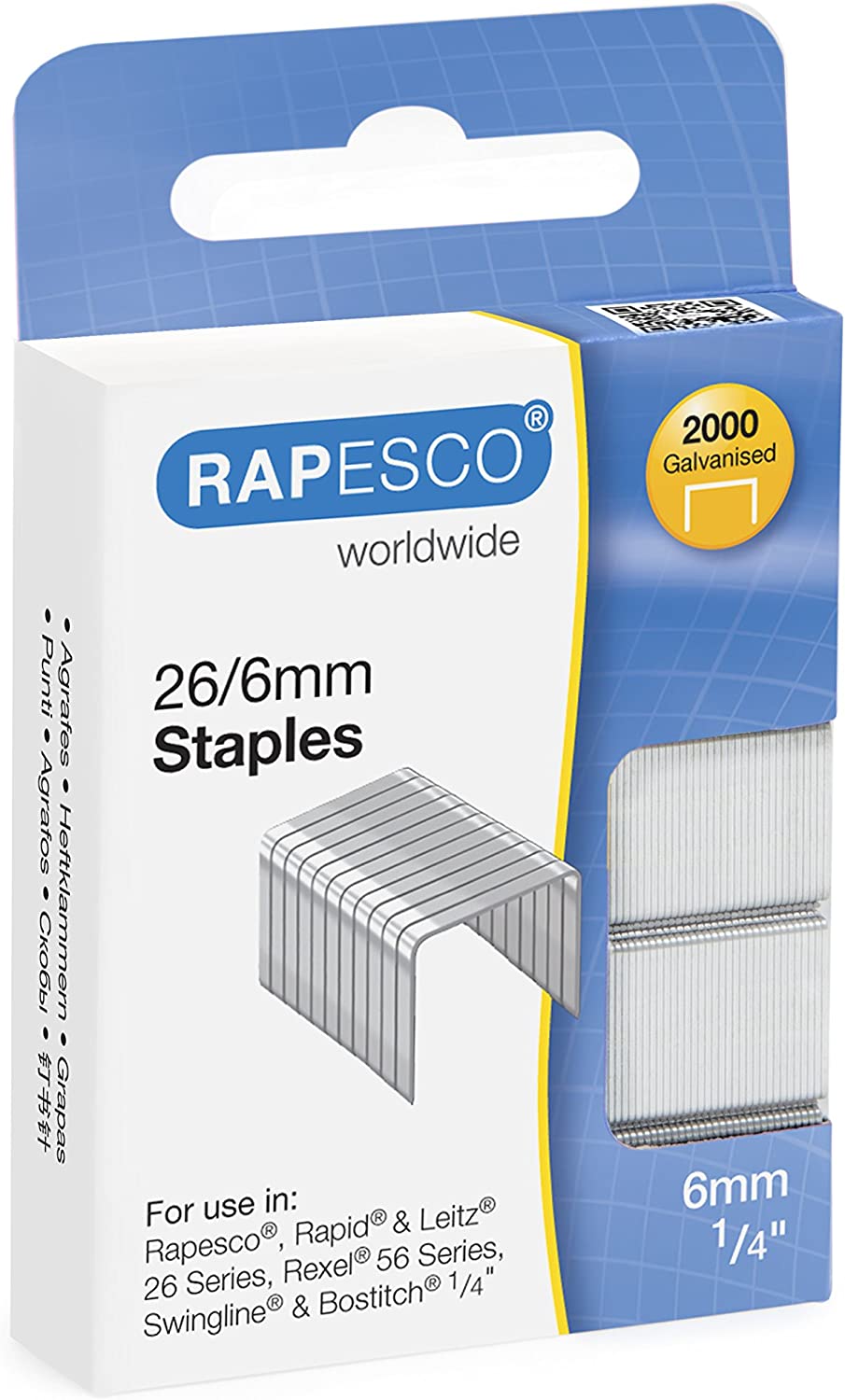 Rapesco 26/6mm Staples Galvanised Chisel Point (Pack of 2000) S11662Z3 - ONE CLICK SUPPLIES