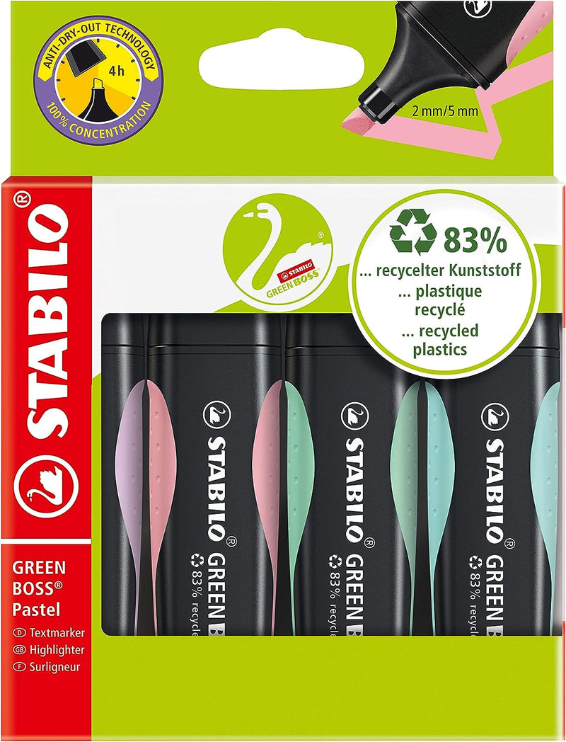 Stabilo Green Boss Pastel Highlighter Assorted (Pack of 4) 6070/4-2