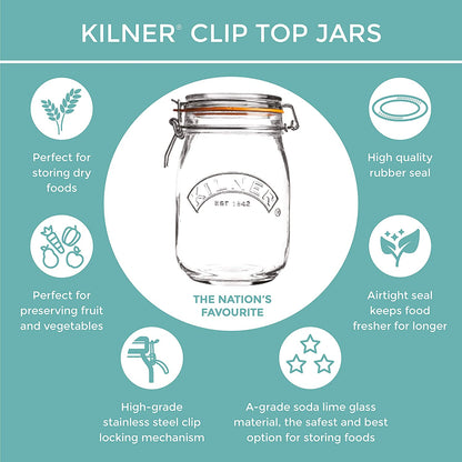 Kilner 1 Litre Square Glass Clip Top Preservation Storage Jar - ONE CLICK SUPPLIES