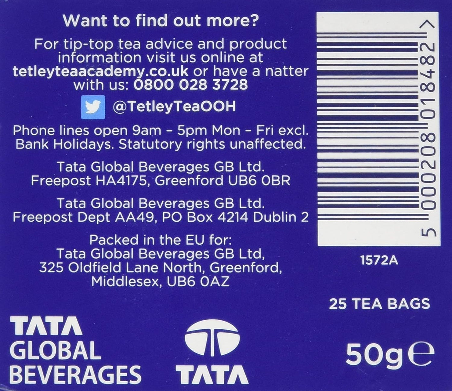 Tetley English Breakfast Individually Wrapped Envelopes 25's