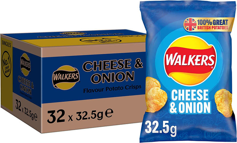 Walkers Cheese and Onion Crisps 32.5g (Pack of 32) - ONE CLICK SUPPLIES