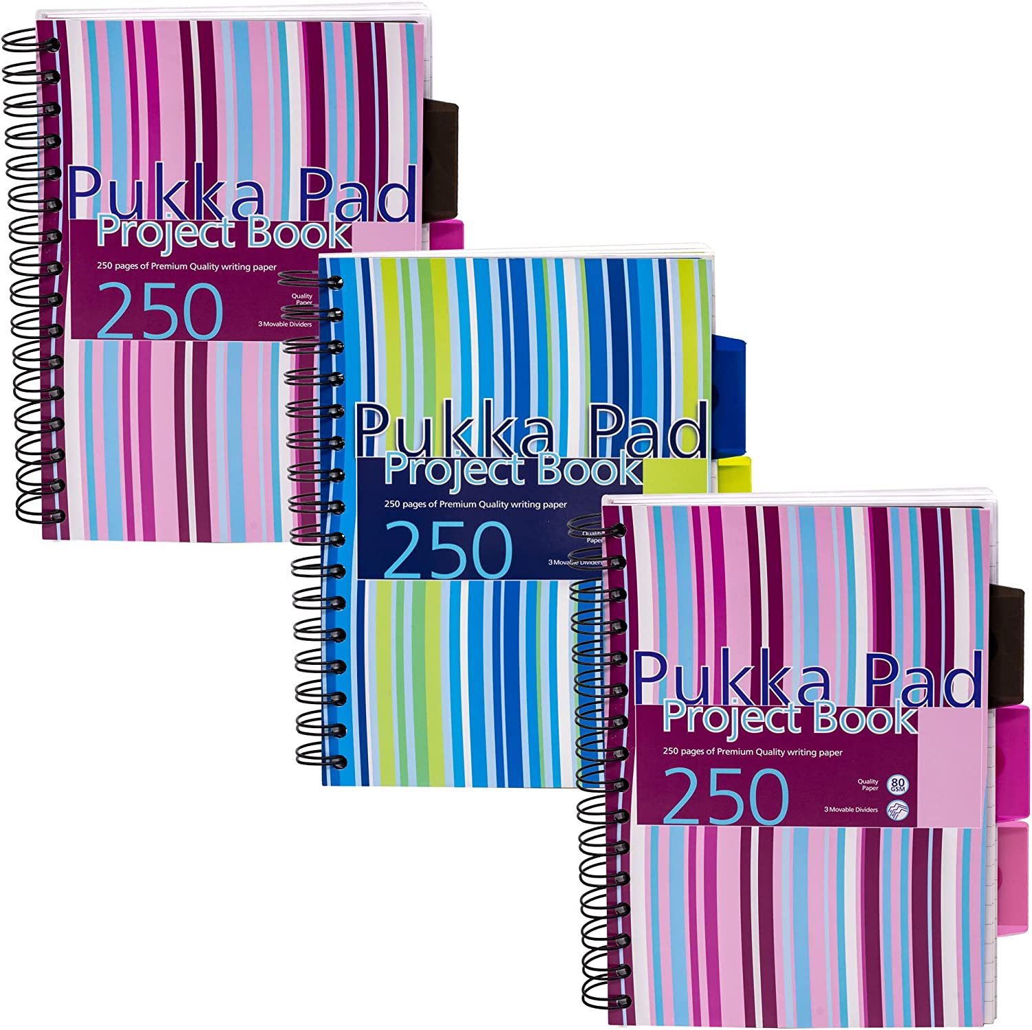 Pukka Pad Stripes Polypropylene Project Book 250 Pages A5 Blue/Pink (Pack of 3) PROBA5 - ONE CLICK SUPPLIES