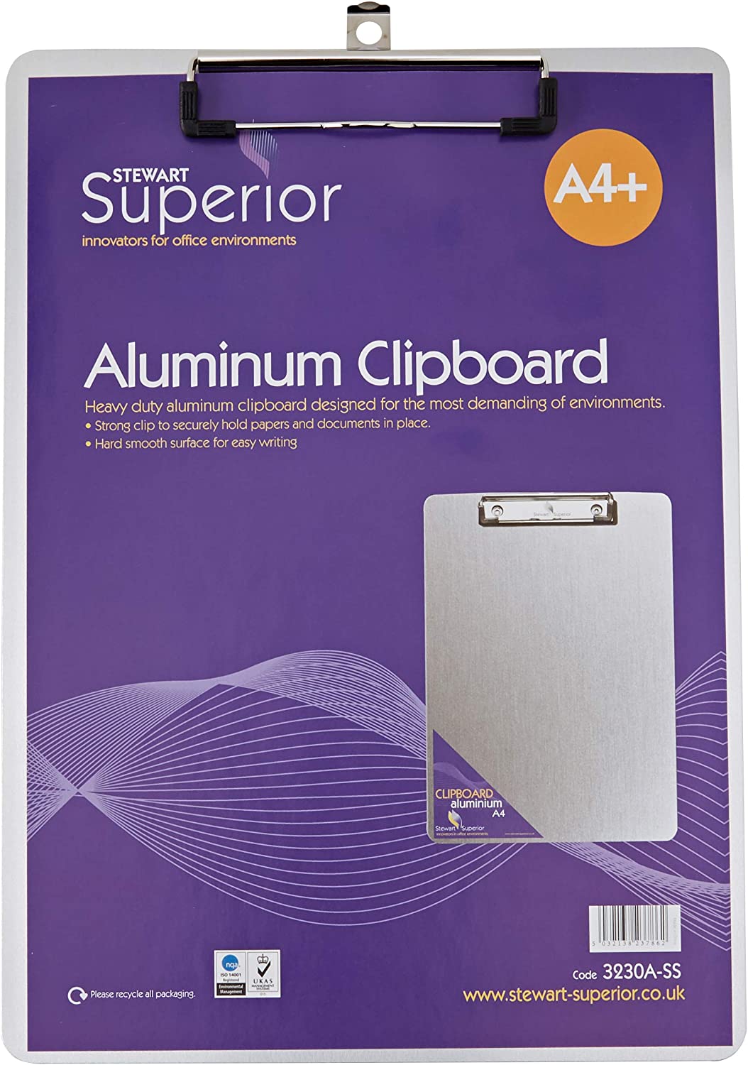 Stewart Superior 3230A-SS A4 Aluminium Clipboard with Heavy Duty Clip