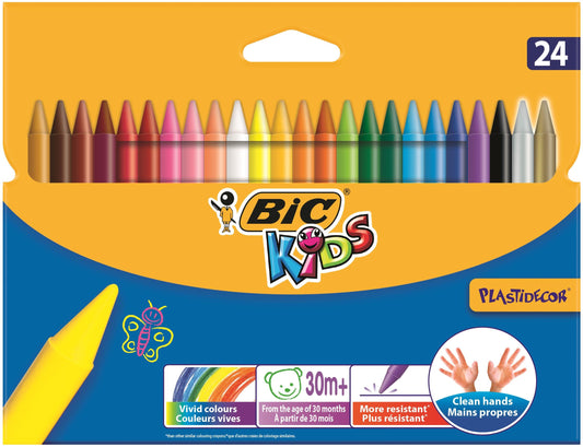 Bic Kids Plastidecor Hard Sharpenable Crayons Assorted Colours (Pack 24) - 8297721 - ONE CLICK SUPPLIES