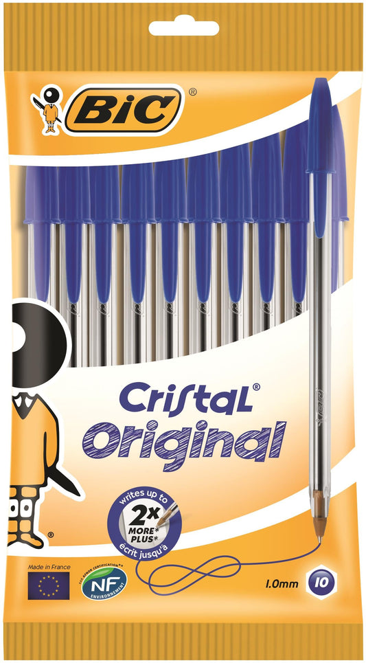 Bic Cristal Ballpoint Pen 1.0mm Tip 0.32mm Line Blue (Pack 10) - 830863 - ONE CLICK SUPPLIES