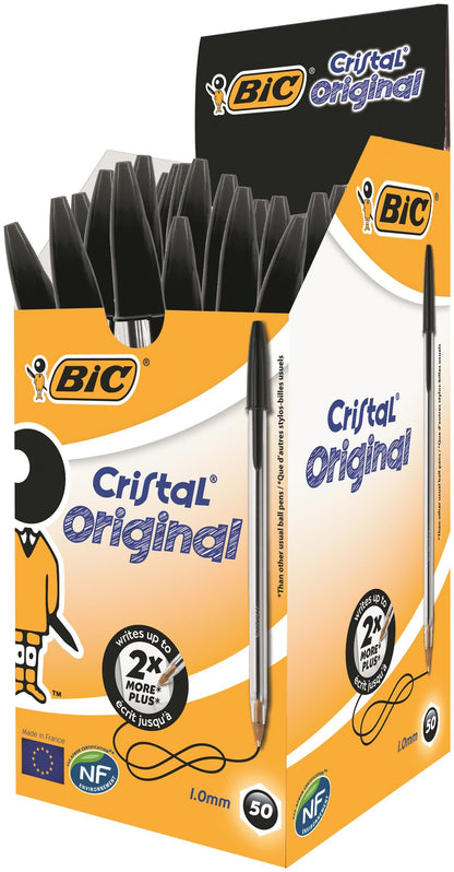 Bic Cristal Ballpoint Pen 1.0mm Tip 0.32mm Line Black (Pack 50) - 8373632 - ONE CLICK SUPPLIES