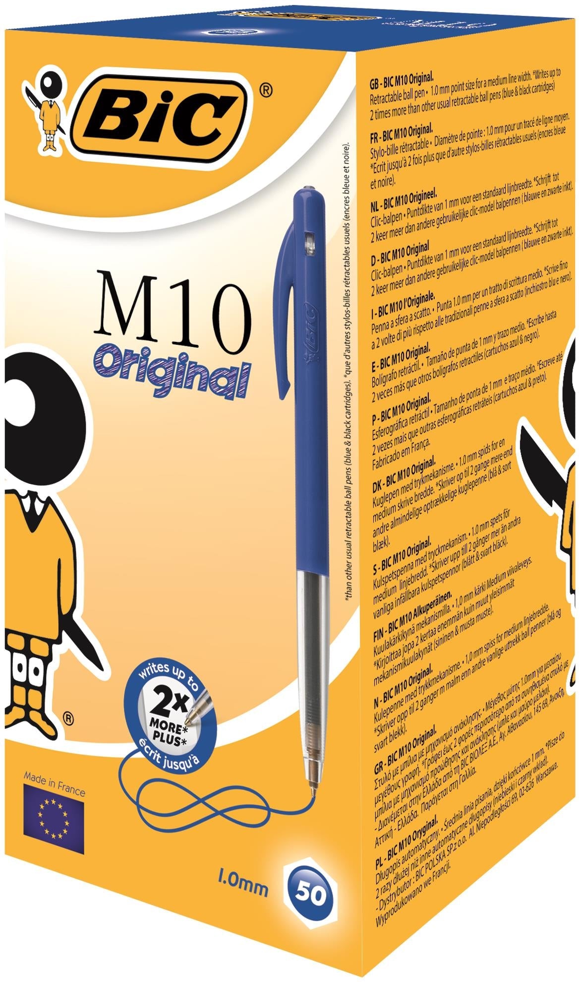 Bic M10 Clic Retractable Ballpoint Pen 1mm Tip 0.32mm Line Blue (Pack 50) - 1199190121 - ONE CLICK SUPPLIES