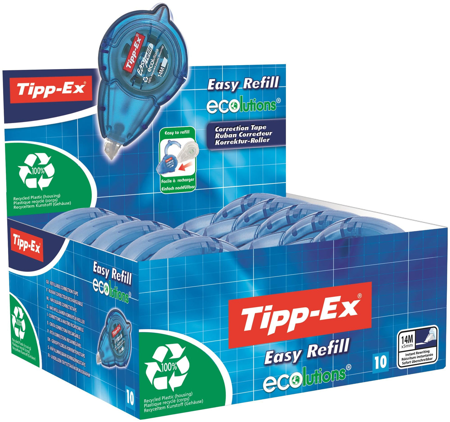 Tipp-ex Ecolutions Easy Refill Correction Tape Roller 5mmx14m (Pack 10) 87942420 - ONE CLICK SUPPLIES