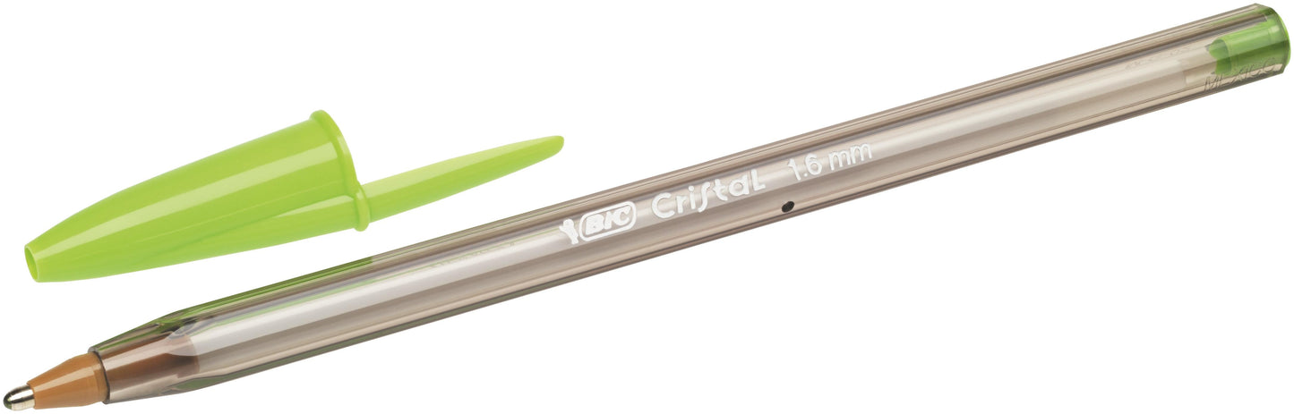 Bic Cristal Fun Ballpoint Pen 1.6mm Tip 0.42mm Line Lime Green (Pack 20) - 927885 - ONE CLICK SUPPLIES