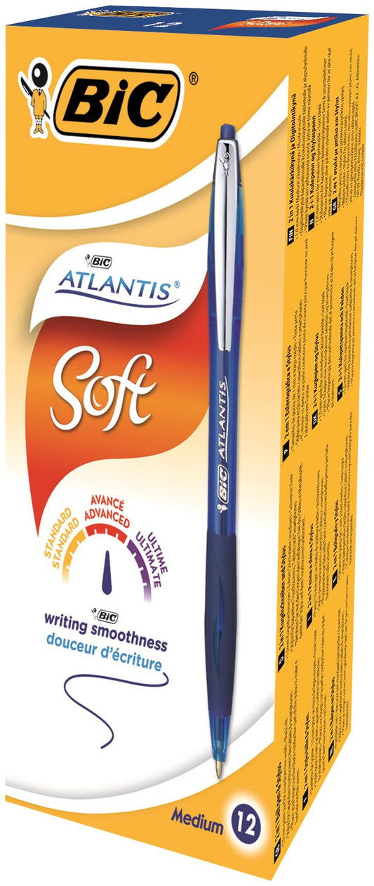 Bic Atlantis Premium Retractable Ballpoint Pen 0.32mm Line Blue (Pack 12) - 9021322 - ONE CLICK SUPPLIES