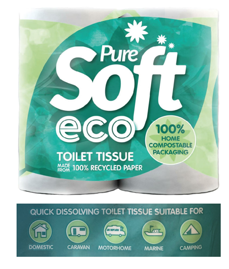 Pure Soft Eco 100% Recycled, Quick Dissolve Toilet Rolls 4 Pack - ONE CLICK SUPPLIES