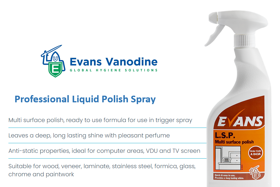 Evans L.S.P. Perfumed Furniture Polish and Window Cleaner Spray Bottle 750ml