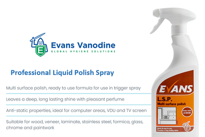 Evans L.S.P. Perfumed Furniture Polish and Window Cleaner Spray Bottle 750ml