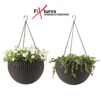 Fixtures Brown Rattan Effect Hanging Basket LARGE 25cm x 16cm - ONE CLICK SUPPLIES