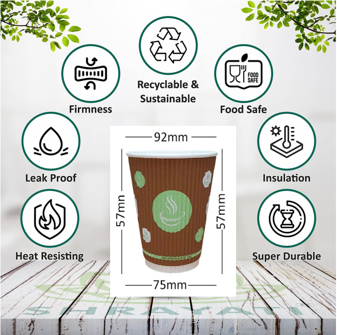 12oz Belgravia 100% Biodegradable Ripple Paper Cups 25s-2000s {Reduced to Clear}