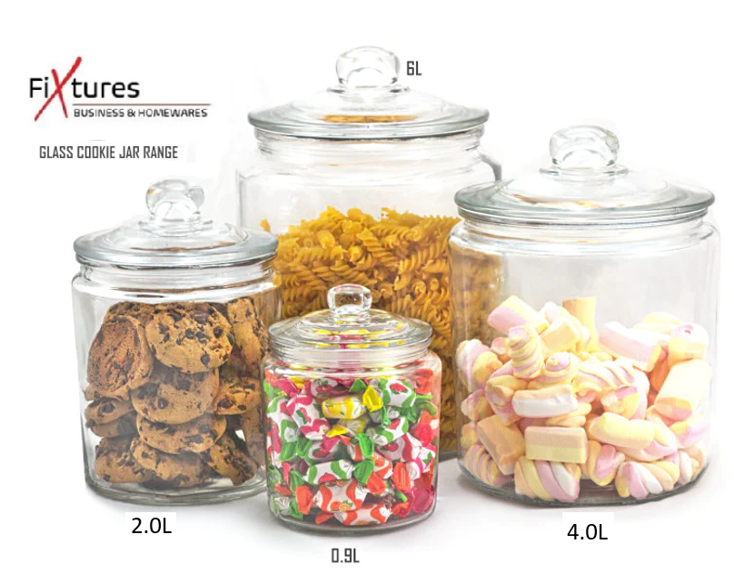 Fixtures Medium 2L Glass Jar with Air Tight lid for Biscuits,Sweets,Coffee, etc..