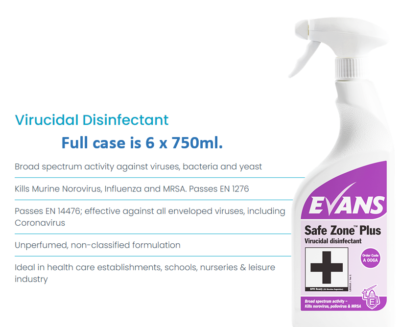 Evans Vanodine Safe Zone Plus RTU Disinfectant Cleaner 750ml