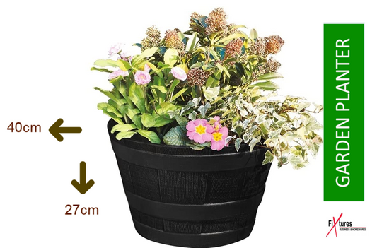 Fixtures Half Barrel Cask Planter Medium, Grey 40cm x 27cm - ONE CLICK SUPPLIES