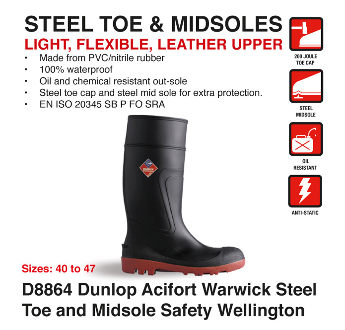 Dunlop Acifort Warwick Full Safety Wellington Boot - 100% Waterproof ALL SIZES - ONE CLICK SUPPLIES