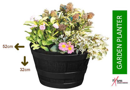 Fixtures Half Barrel Cask Planter Large, Grey 52cm x 32cm - ONE CLICK SUPPLIES