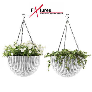 Fixtures Beige/Off White Rattan Effect Hanging Basket LARGE 25cm x 16cm - ONE CLICK SUPPLIES