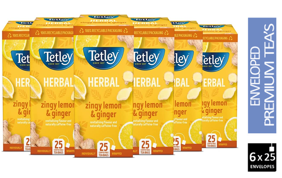 Tetley Herbal Zingy Lemon & Ginger Compostable, Wrapped Tea Bags x 25's - ONE CLICK SUPPLIES