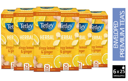 Tetley Herbal Zingy Lemon & Ginger Compostable, Wrapped Tea Bags x 25's - ONE CLICK SUPPLIES