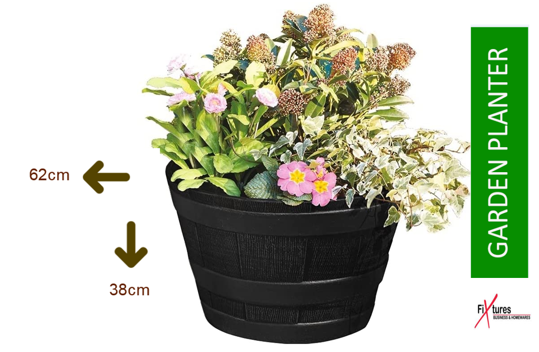 Fixtures Half Barrel Cask Planter Extra Large, Grey 62cm x 38cm - ONE CLICK SUPPLIES