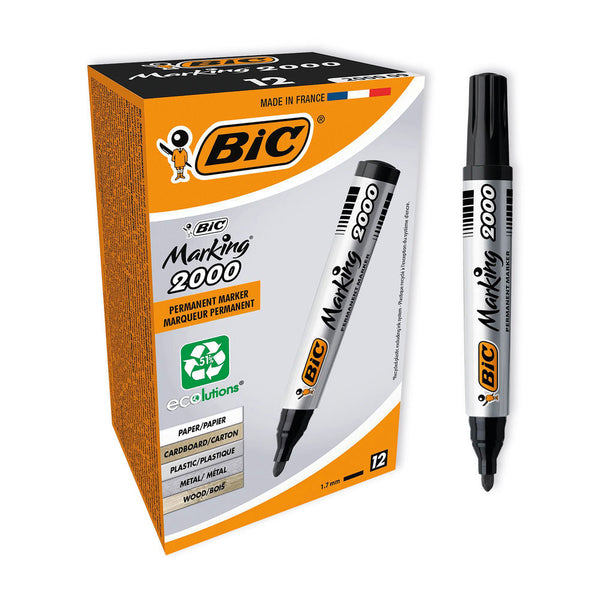 BIC Marking 2000 Permanent Marker Bullet Tip Line Width 1.7mm Black Pack 12 Code 820915