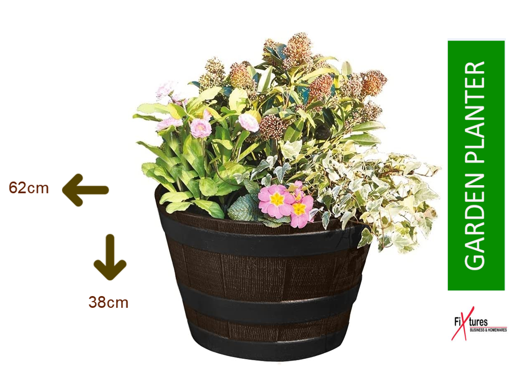 Fixtures Half Barrel Cask Planter Extra Large, Brown 62cm x 38cm - ONE CLICK SUPPLIES