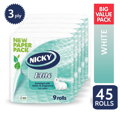 Nicky Elite FSC White Toilet Rolls 9 Pack - ONE CLICK SUPPLIES